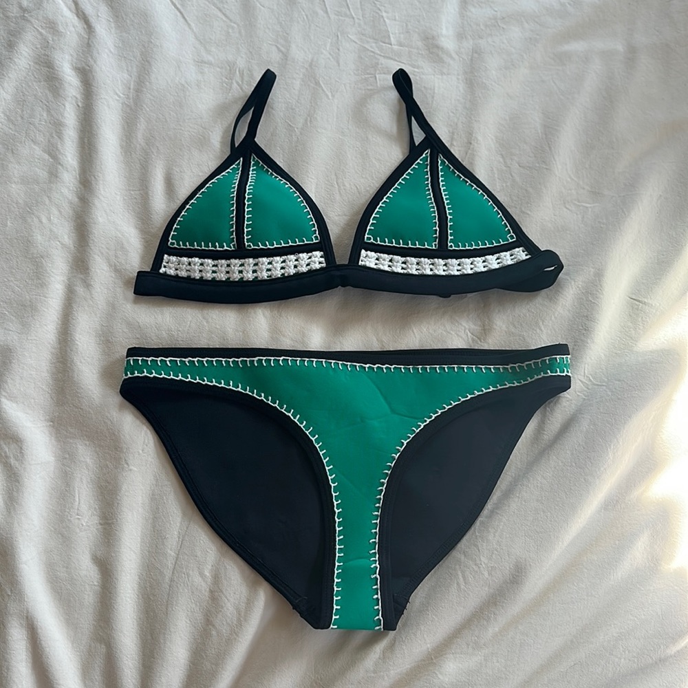 Triangle green crochet style bikini